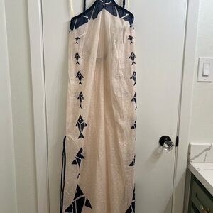 FARM Rio Cream Dress with Navy and Beaded Tassels